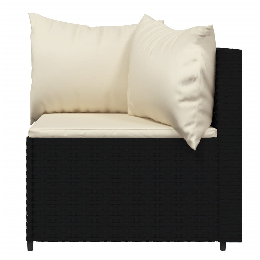 vidaXL 3 Piece Patio Lounge Set with Cushions Black Poly Rattan-3