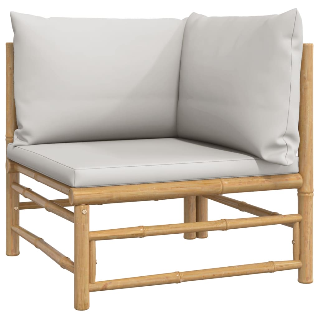 vidaXL 2 Piece Patio Lounge Set with Light Gray Cushions Bamboo-4