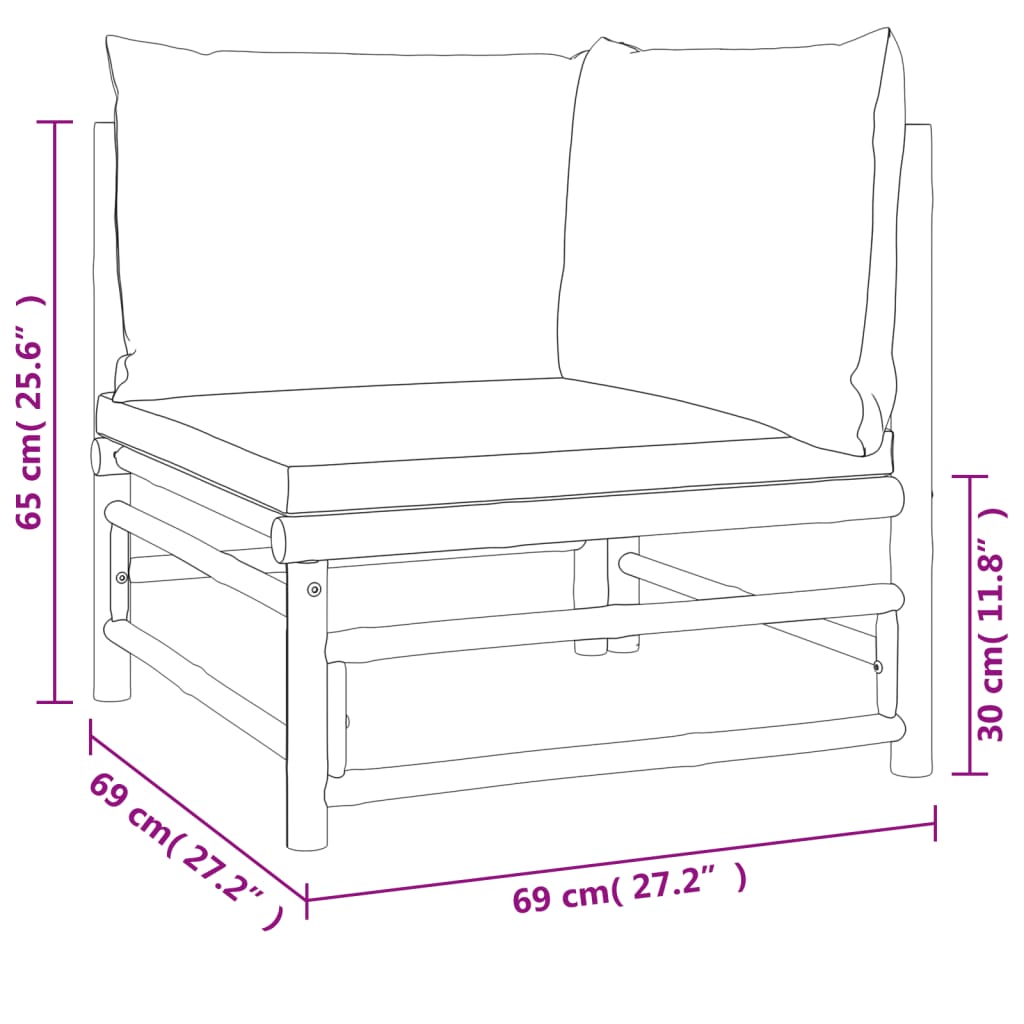 vidaXL 2 Piece Patio Lounge Set with Light Gray Cushions Bamboo-7