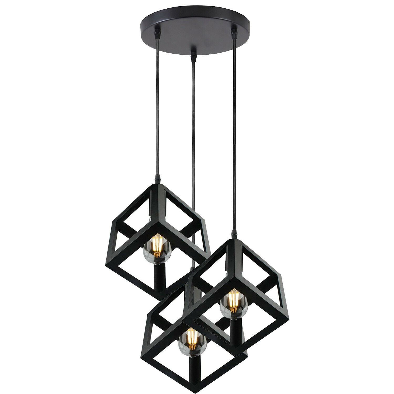 Vintage Industrial 1/3 Light Black Square Cluster Pendant Light Fitting