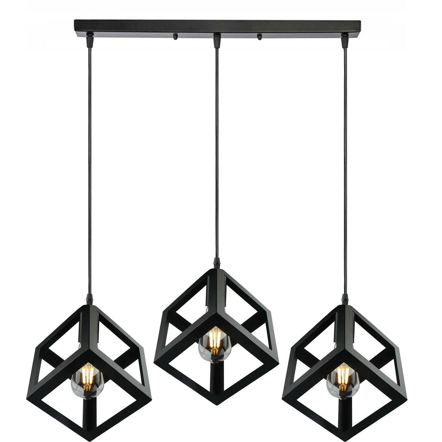 Vintage Industrial 1/3 Light Black Square Cluster Pendant Light Fitting