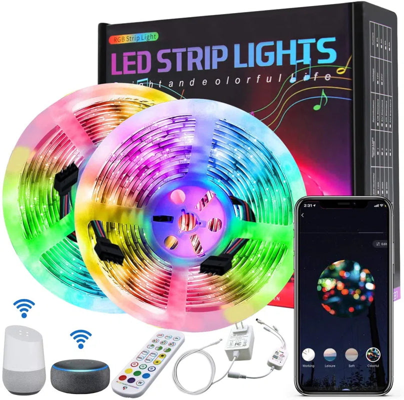32FT Smart RGB Strip Lights Music-Synced, App Remote Control