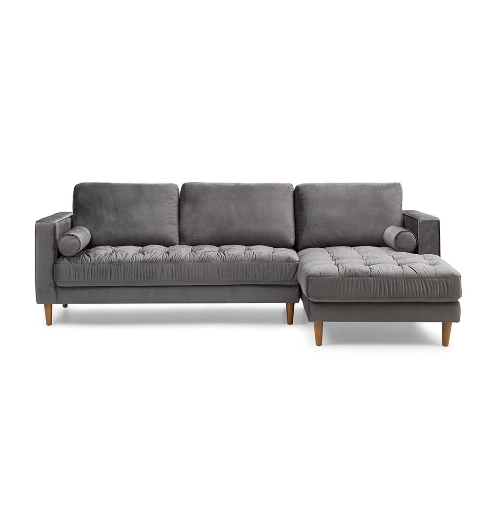 Bente Tufted Velvet Sectional Sofa - Grey-1