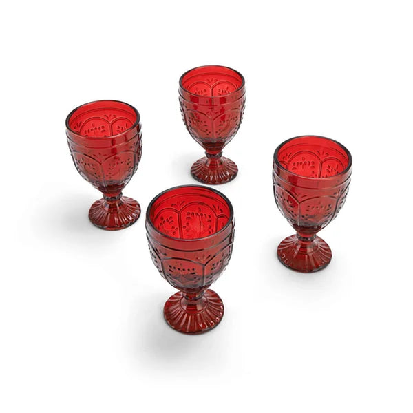 Trestle Glassware Ornate Goblets, Red