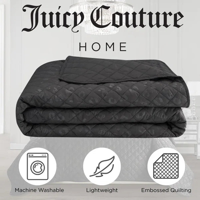 Juicy Couture Black Leopard Embossed Waffle Quilt Set