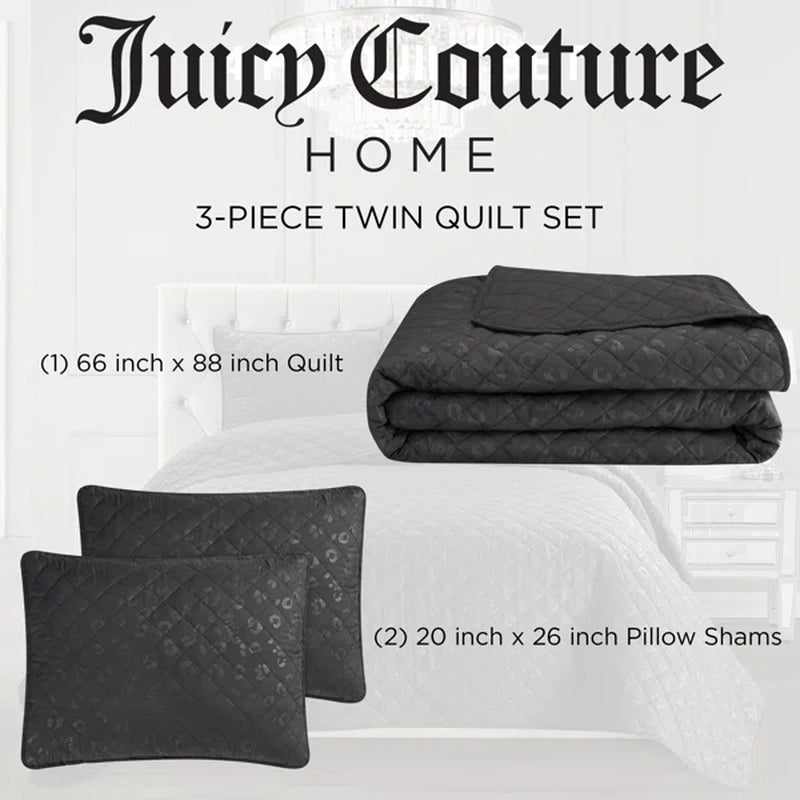 Juicy Couture Black Leopard Embossed Waffle Quilt Set